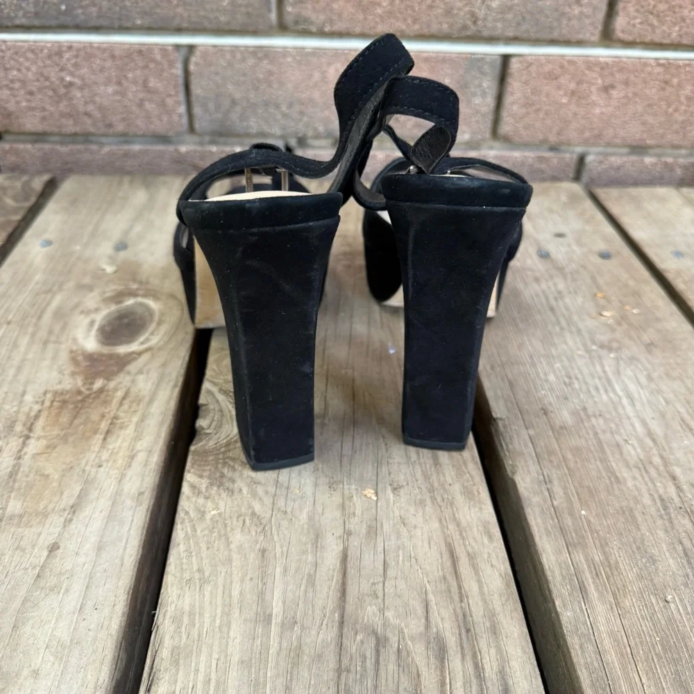 Marc Fisher Stacey Suede Platform Black Open-Toe Heels Size 9.5M